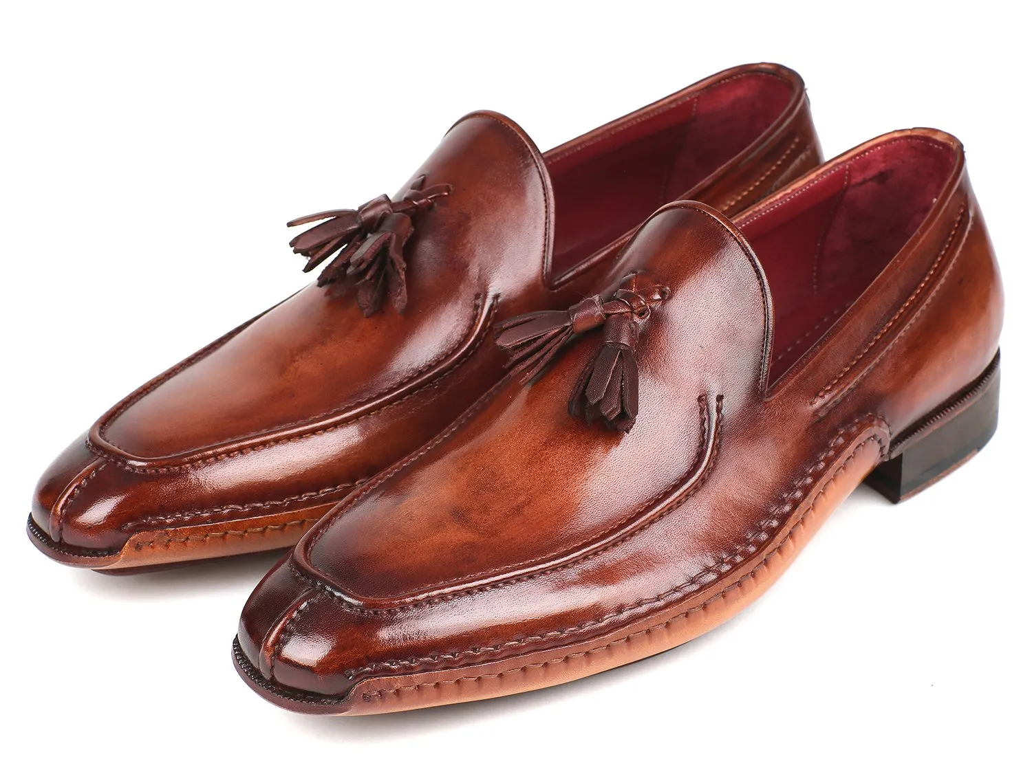 Paul Parkman Hand-Sewn Tassel Loafers in Brown