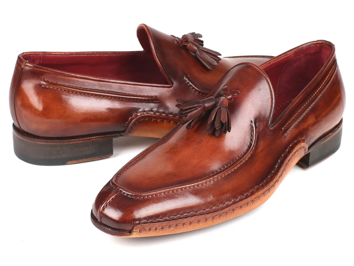 Paul Parkman Hand-Sewn Tassel Loafers in Brown