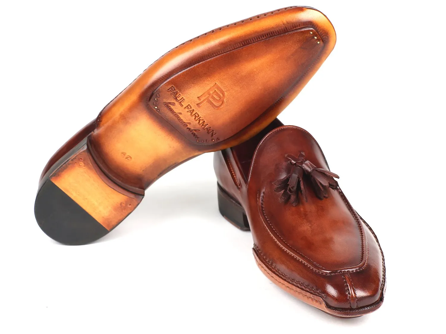 Paul Parkman Hand-Sewn Tassel Loafers in Brown