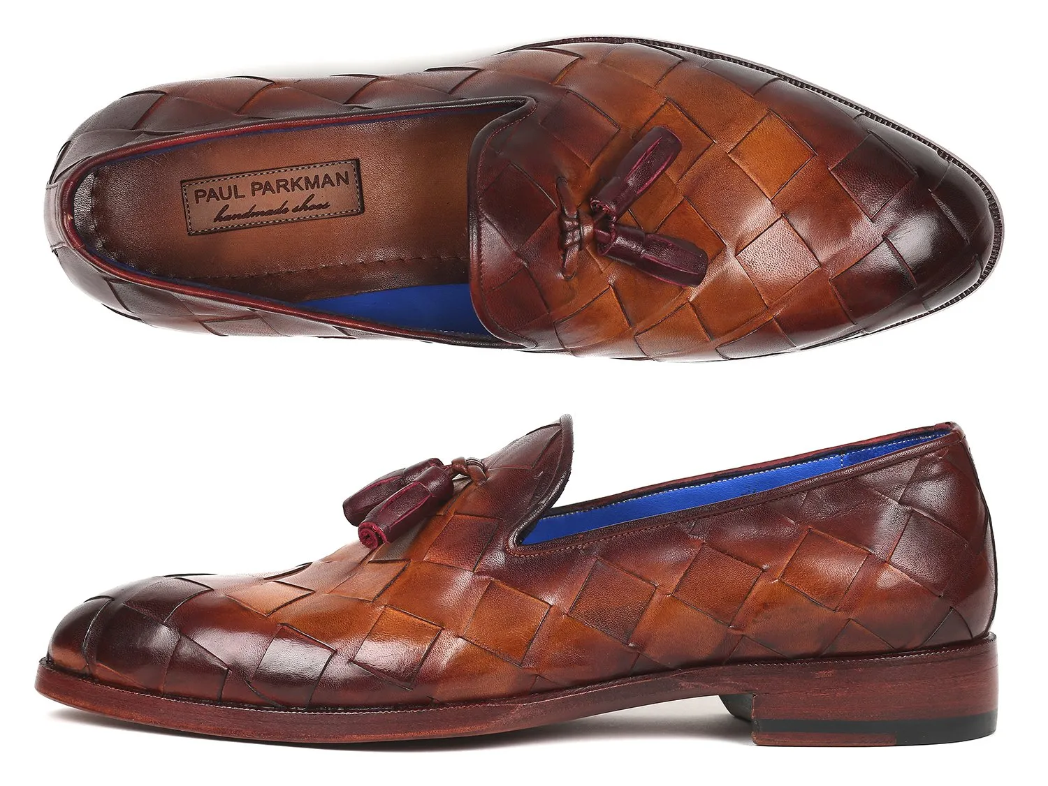 Paul Parkman Men's Big Braided Tassel Loafers in Brown