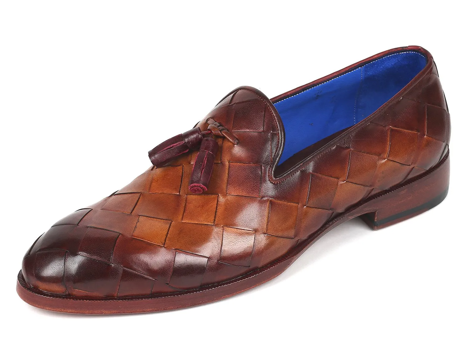 Paul Parkman Men's Big Braided Tassel Loafers in Brown