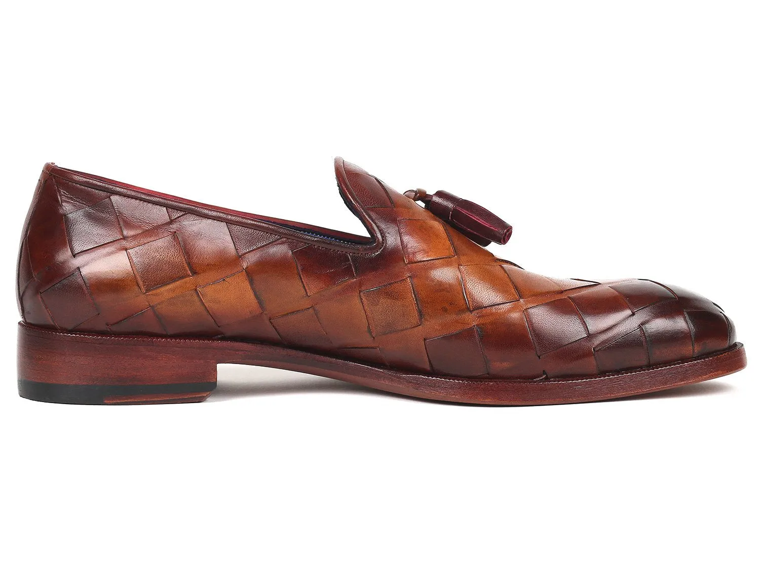 Paul Parkman Men's Big Braided Tassel Loafers in Brown