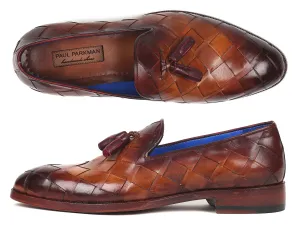 Paul Parkman Men's Big Braided Tassel Loafers in Brown