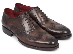 Paul Parkman Men's Hand-Painted Leather Wingtip Oxfords in Brown