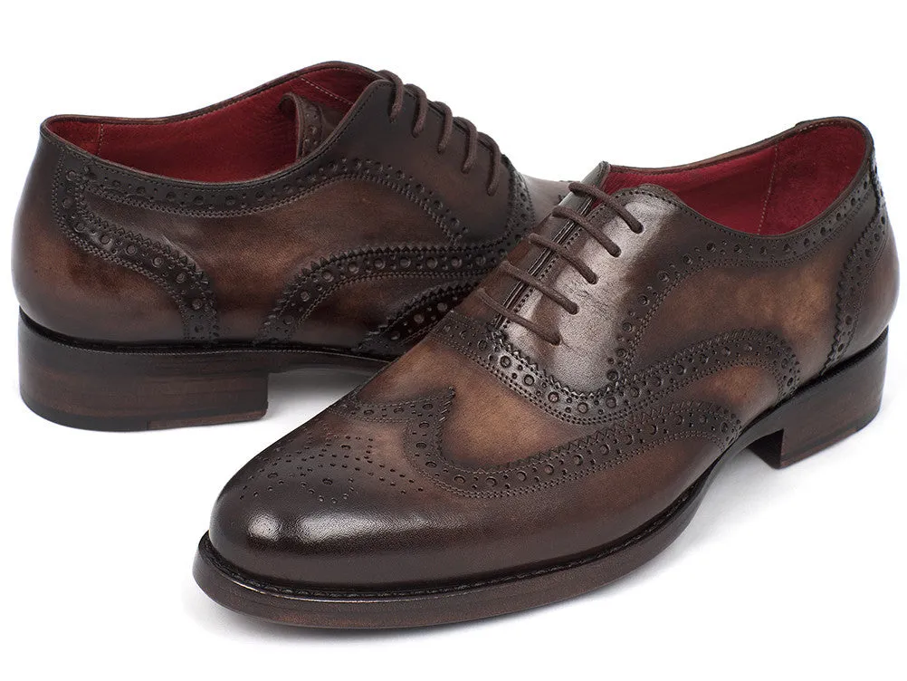 Paul Parkman Men's Hand-Painted Leather Wingtip Oxfords in Brown