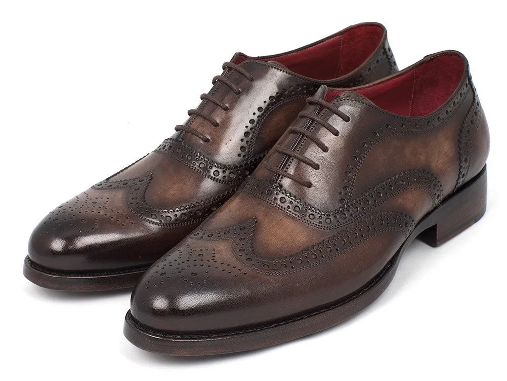 Paul Parkman Men's Hand-Painted Leather Wingtip Oxfords in Brown