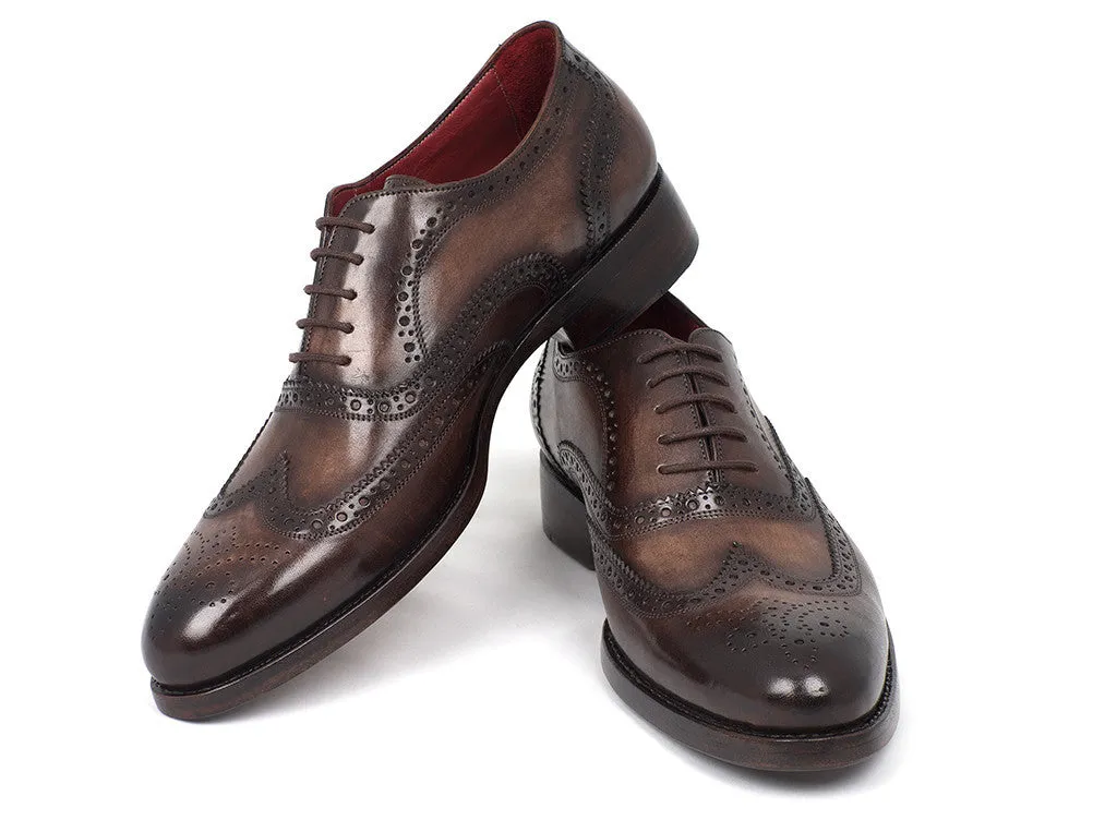 Paul Parkman Men's Hand-Painted Leather Wingtip Oxfords in Brown