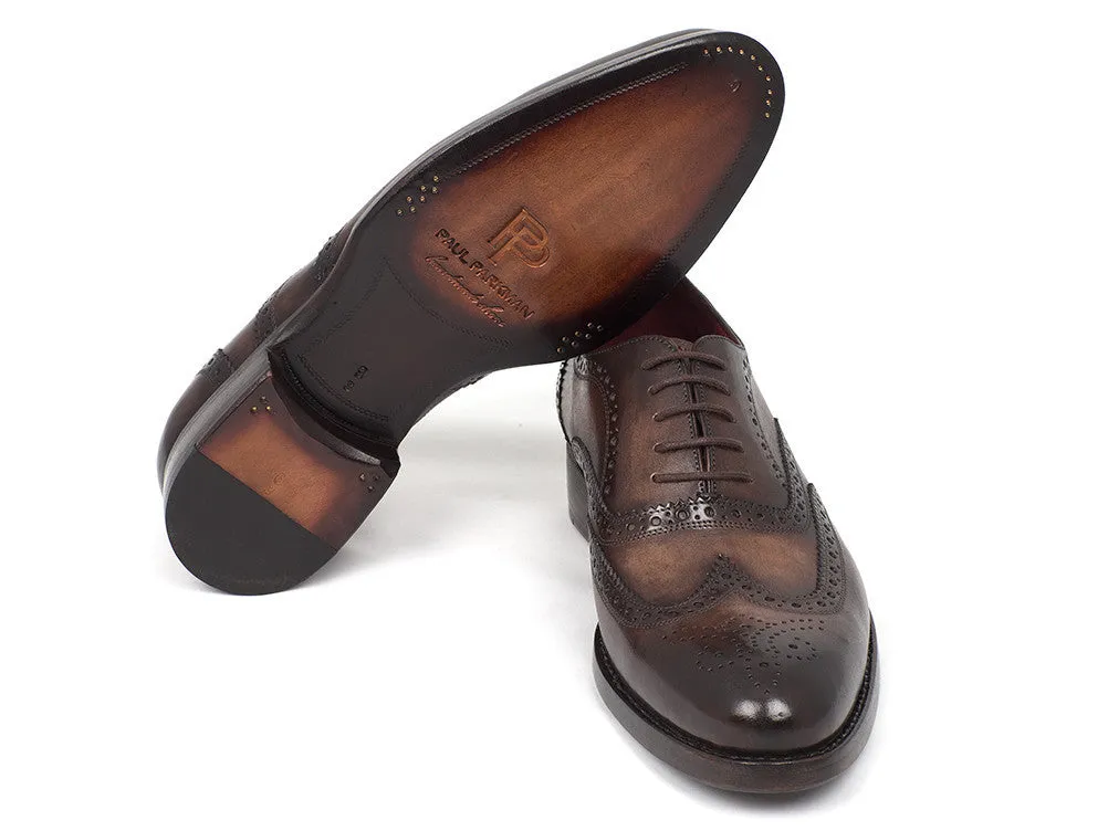 Paul Parkman Men's Hand-Painted Leather Wingtip Oxfords in Brown
