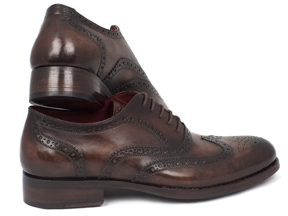 Paul Parkman Men's Hand-Painted Leather Wingtip Oxfords in Brown