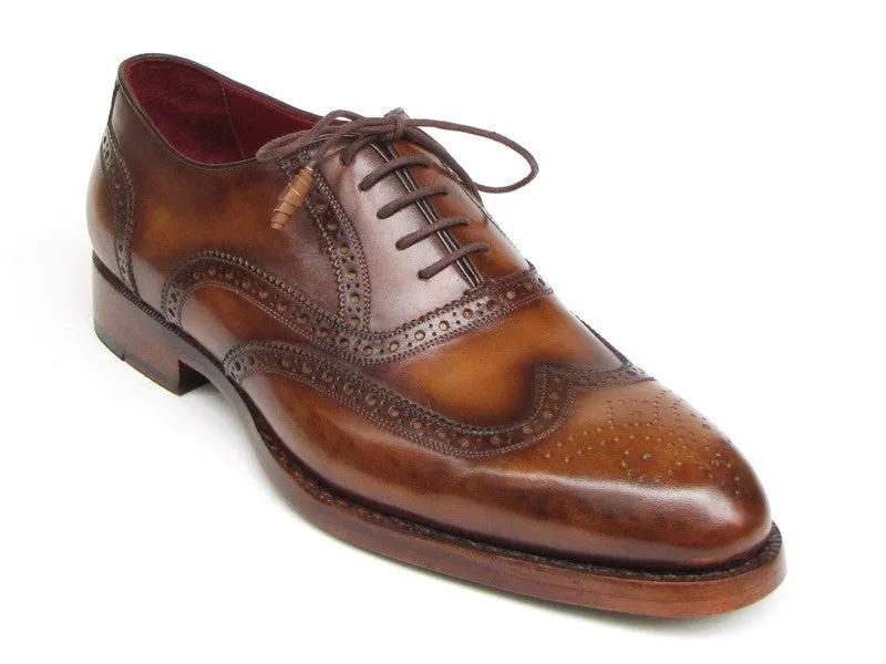 Paul Parkman Men's Hand-Painted Leather Wingtip Oxfords in Tobacco