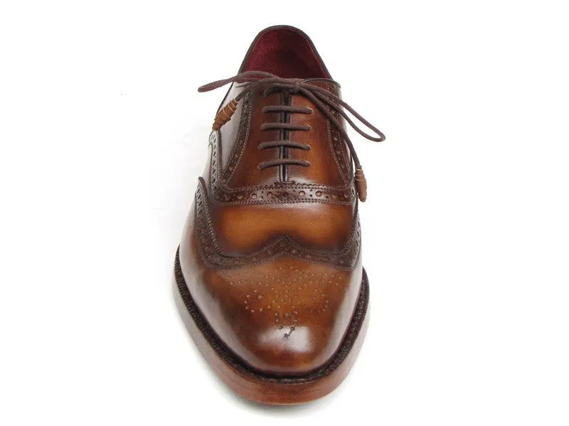 Paul Parkman Men's Hand-Painted Leather Wingtip Oxfords in Tobacco
