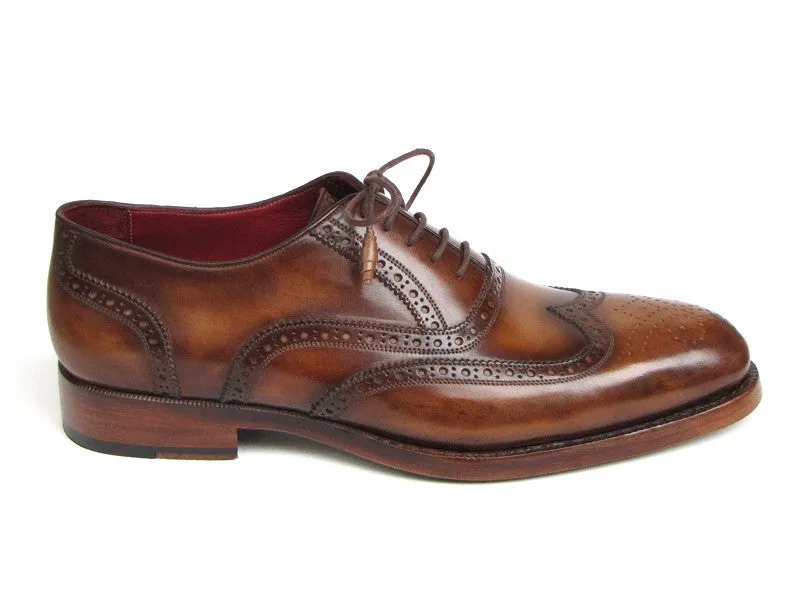 Paul Parkman Men's Hand-Painted Leather Wingtip Oxfords in Tobacco