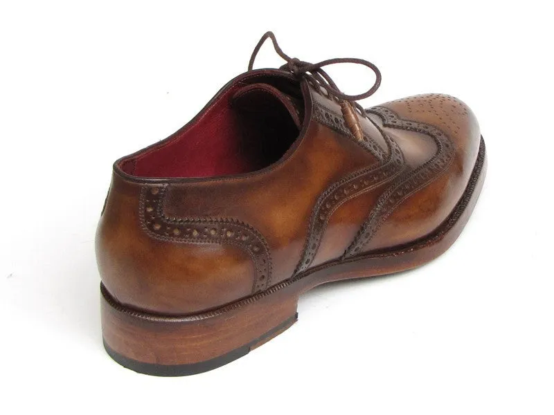 Paul Parkman Men's Hand-Painted Leather Wingtip Oxfords in Tobacco