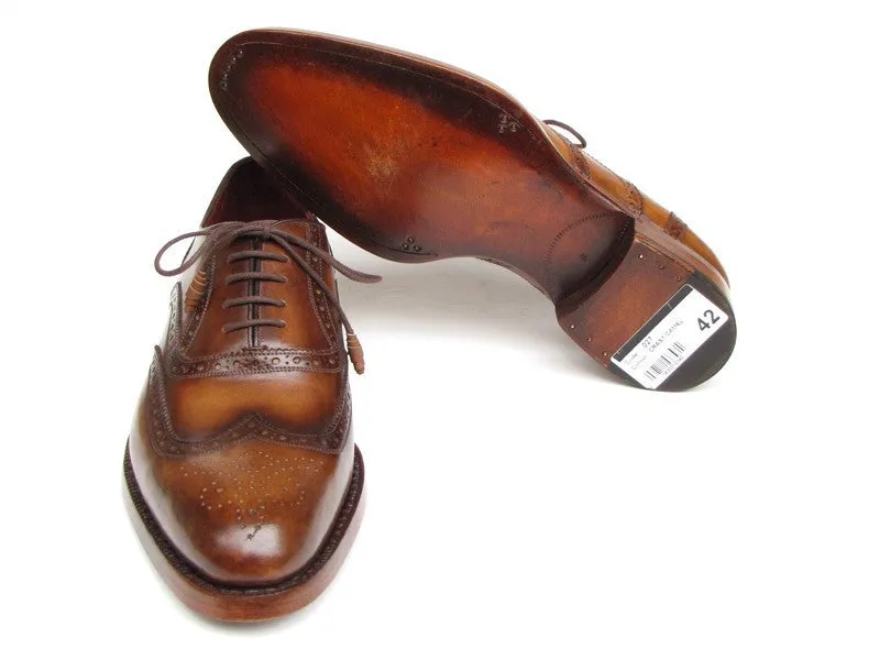 Paul Parkman Men's Hand-Painted Leather Wingtip Oxfords in Tobacco