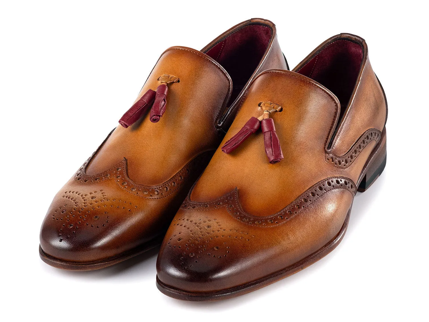 Paul Parkman Men's Wingtip Leather Tassel Loafers in Brown