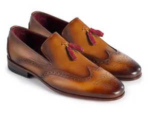 Paul Parkman Men's Wingtip Leather Tassel Loafers in Brown