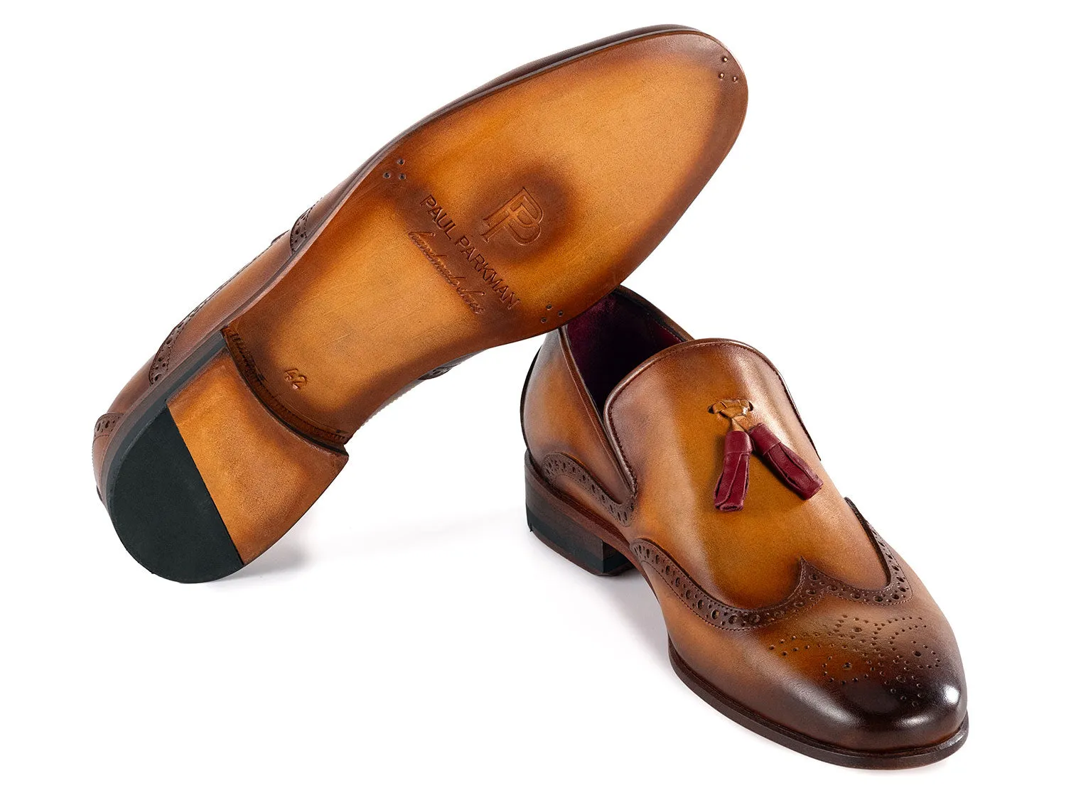 Paul Parkman Men's Wingtip Leather Tassel Loafers in Brown