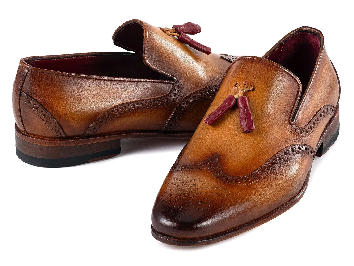 Paul Parkman Men's Wingtip Leather Tassel Loafers in Brown