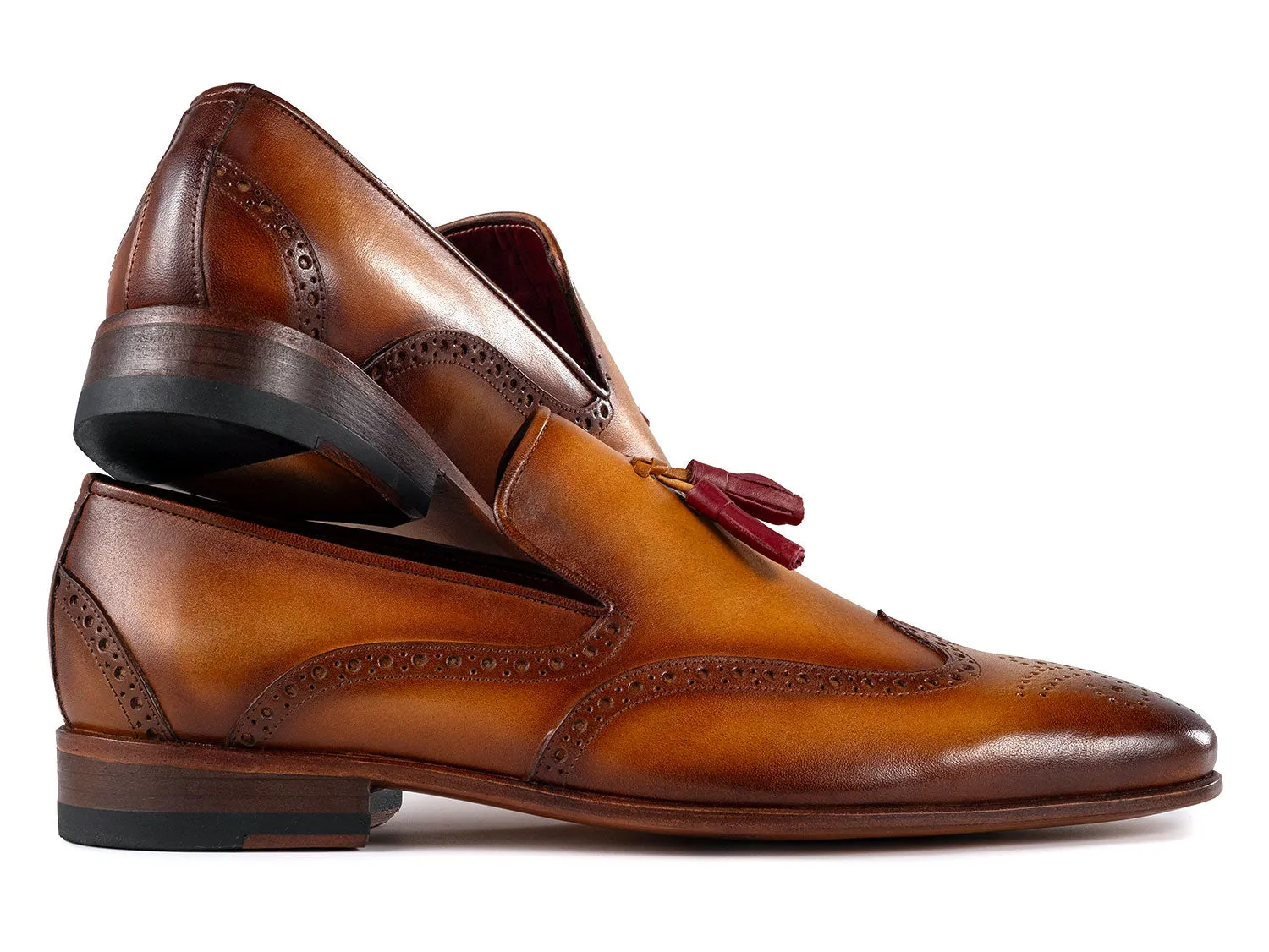 Paul Parkman Men's Wingtip Leather Tassel Loafers in Brown