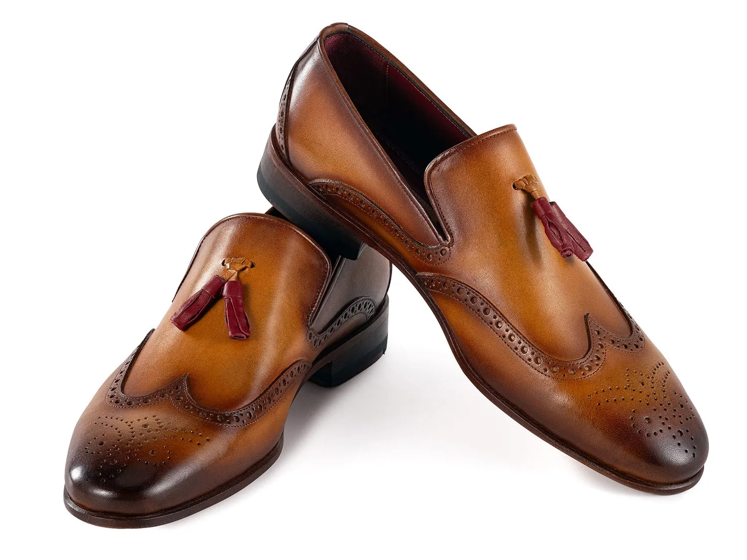 Paul Parkman Men's Wingtip Leather Tassel Loafers in Brown
