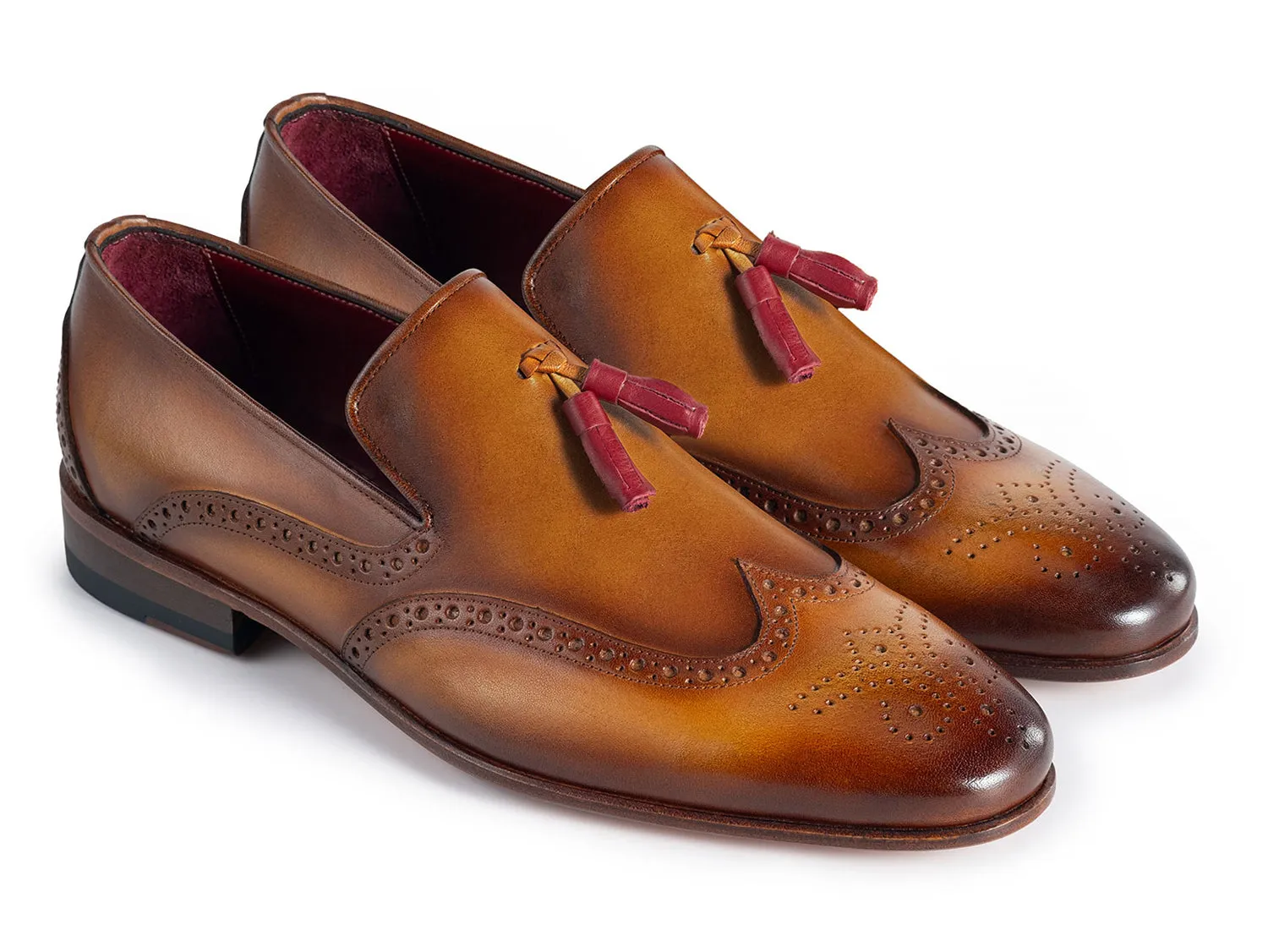 Paul Parkman Men's Wingtip Leather Tassel Loafers in Brown