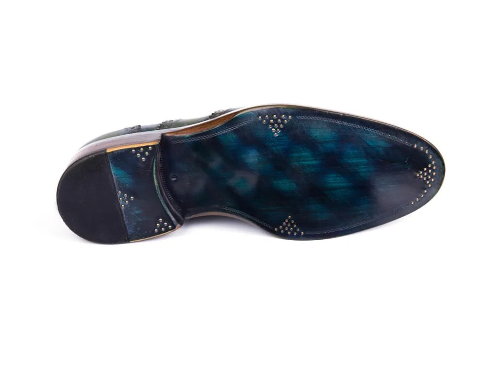 Paul Parkman Triple Leather Sole Wingtip Brogues in Green & Blue