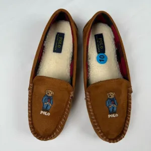 Polo Ralph Lauren Women’s Size‎ 10 Brown Moccasin Slippers Bear Embroidered NIB