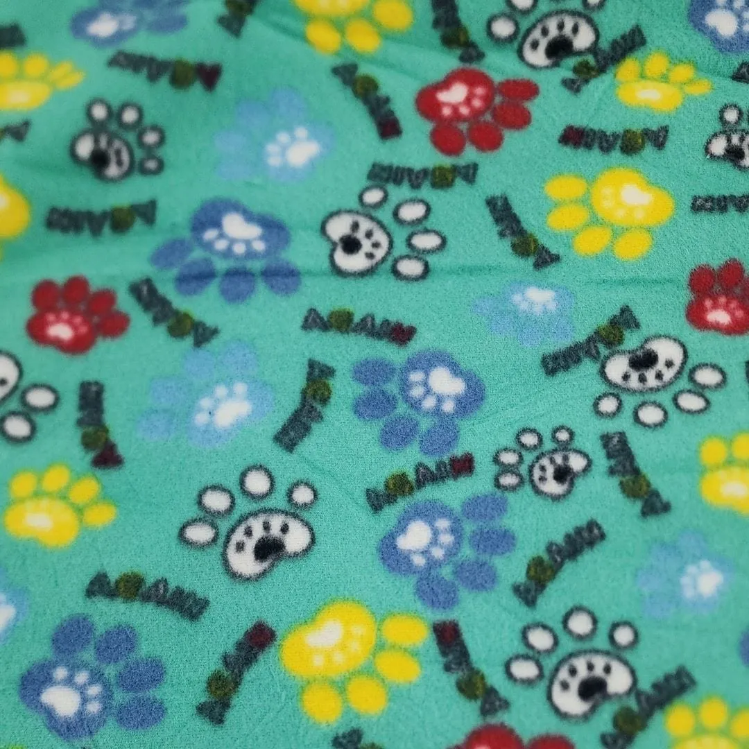 Printed Polar Fleece Fabric 150 cm Paws Mint