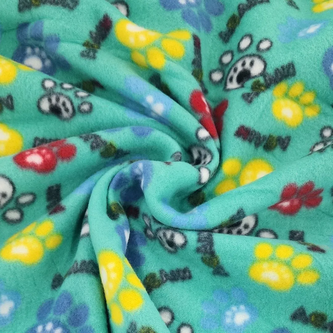 Printed Polar Fleece Fabric 150 cm Paws Mint