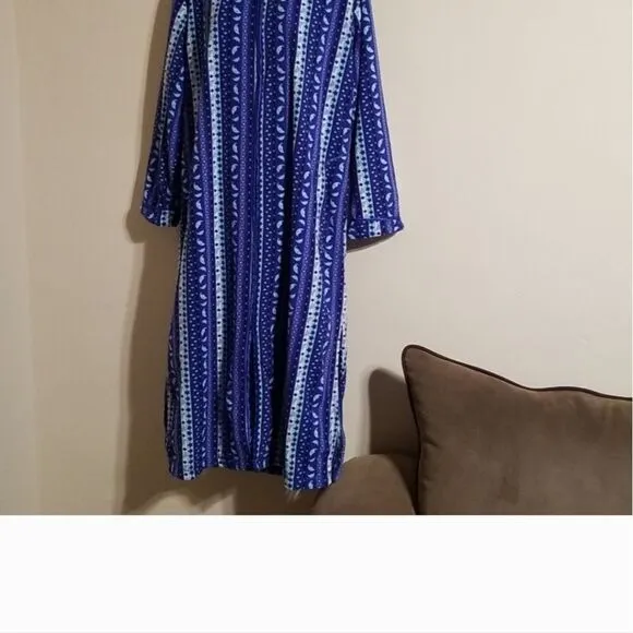 Robe Womens Blue print LIZ CLAIBORNE Zipperfront Fleece pj Small ladies pockets