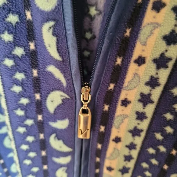 Robe Womens Blue print LIZ CLAIBORNE Zipperfront Fleece pj Small ladies pockets