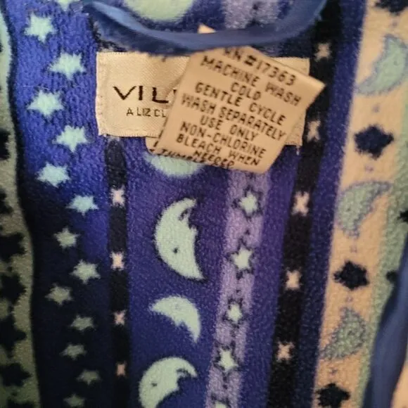 Robe Womens Blue print LIZ CLAIBORNE Zipperfront Fleece pj Small ladies pockets