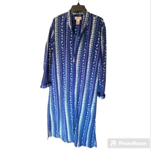 Robe Womens Blue print LIZ CLAIBORNE Zipperfront Fleece pj Small ladies pockets