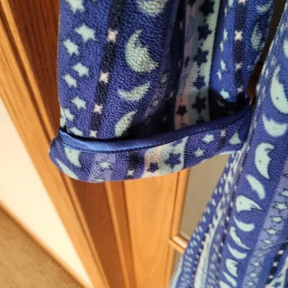 Robe Womens Blue print LIZ CLAIBORNE Zipperfront Fleece pj Small ladies pockets