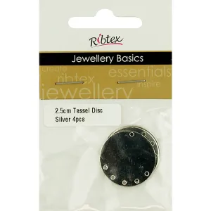 SILVER EARRING TASSEL DISC 4 PC 2.5CM