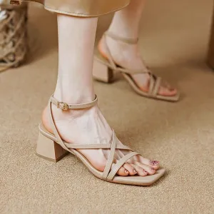 Square Heel Leather Sandals