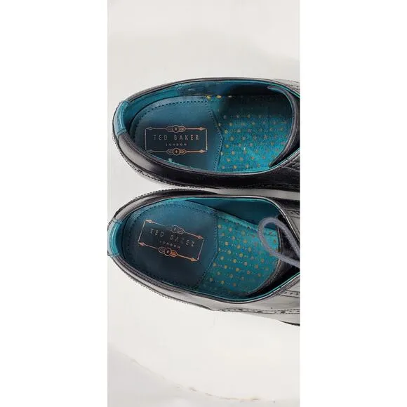 Ted Baker Black Classic Wingtip Office Formal Black Leather Mens Size 8