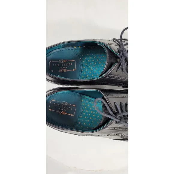 Ted Baker Black Classic Wingtip Office Formal Black Leather Mens Size 8