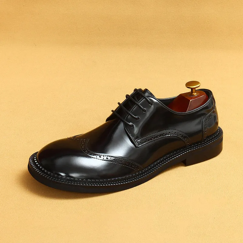 Top Layer Cowhide Men's Leather Shoes Business Casual Leather Shoes Men's Big Toe Genuine Leather England Style Carving Brogue Wide Toe Fat Feet Men's Shoes23703