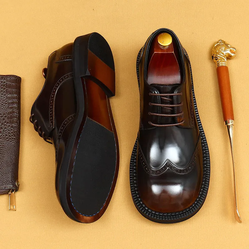 Top Layer Cowhide Men's Leather Shoes Business Casual Leather Shoes Men's Big Toe Genuine Leather England Style Carving Brogue Wide Toe Fat Feet Men's Shoes23703