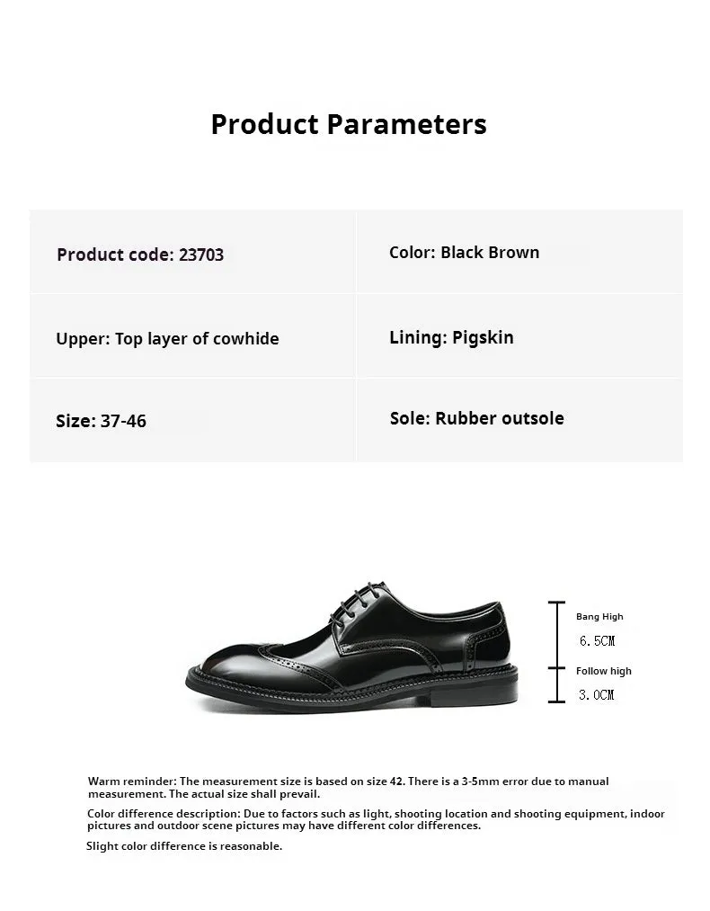 Top Layer Cowhide Men's Leather Shoes Business Casual Leather Shoes Men's Big Toe Genuine Leather England Style Carving Brogue Wide Toe Fat Feet Men's Shoes23703