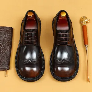 Top Layer Cowhide Men's Leather Shoes Business Casual Leather Shoes Men's Big Toe Genuine Leather England Style Carving Brogue Wide Toe Fat Feet Men's Shoes23703