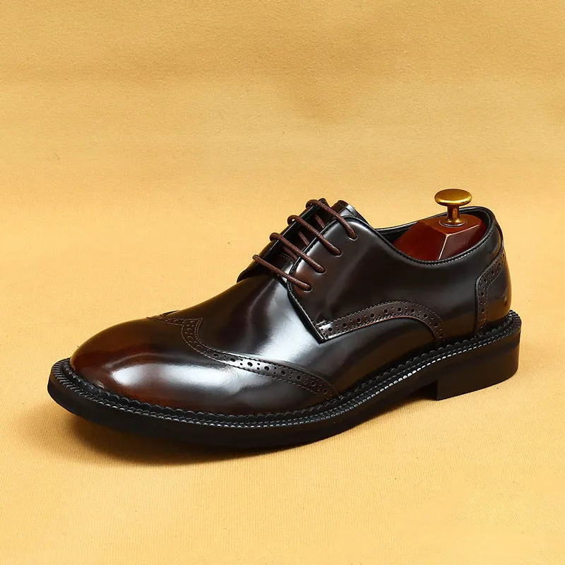 Top Layer Cowhide Men's Leather Shoes Business Casual Leather Shoes Men's Big Toe Genuine Leather England Style Carving Brogue Wide Toe Fat Feet Men's Shoes23703