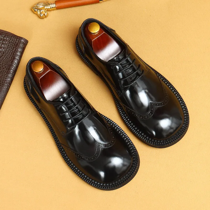 Top Layer Cowhide Men's Leather Shoes Business Casual Leather Shoes Men's Big Toe Genuine Leather England Style Carving Brogue Wide Toe Fat Feet Men's Shoes23703