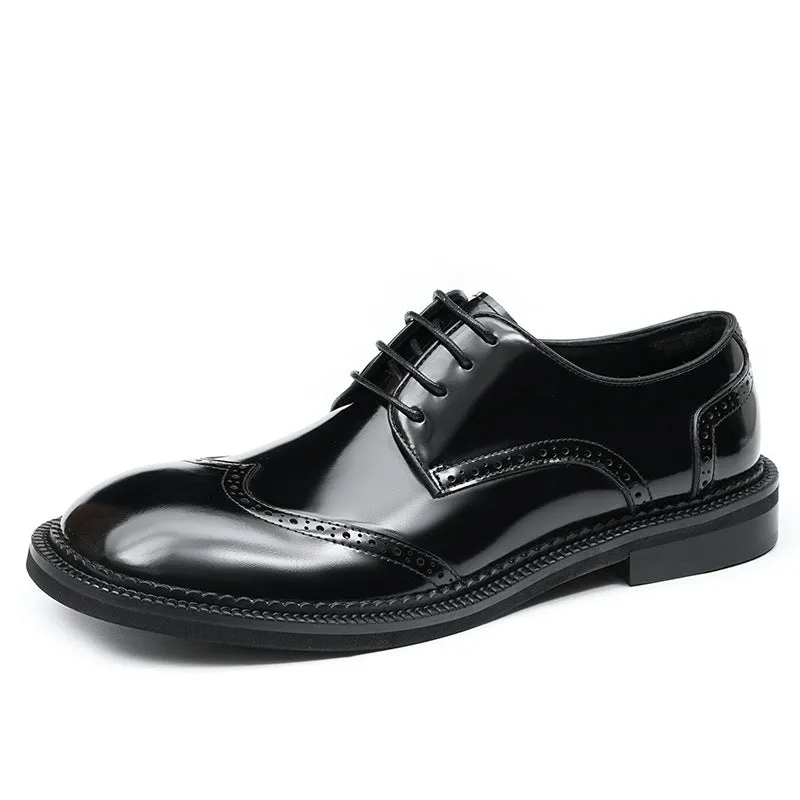 Top Layer Cowhide Men's Leather Shoes Business Casual Leather Shoes Men's Big Toe Genuine Leather England Style Carving Brogue Wide Toe Fat Feet Men's Shoes23703