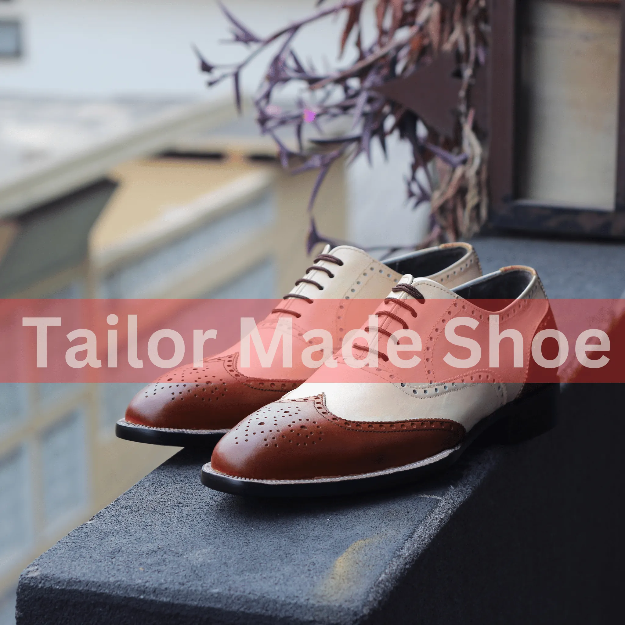 Two-Tone Wingtip Brogues – Handcrafted Leather Oxford Shoes Elegant Brown & Cream Formal Shoes for Men – Classic Brogue Design