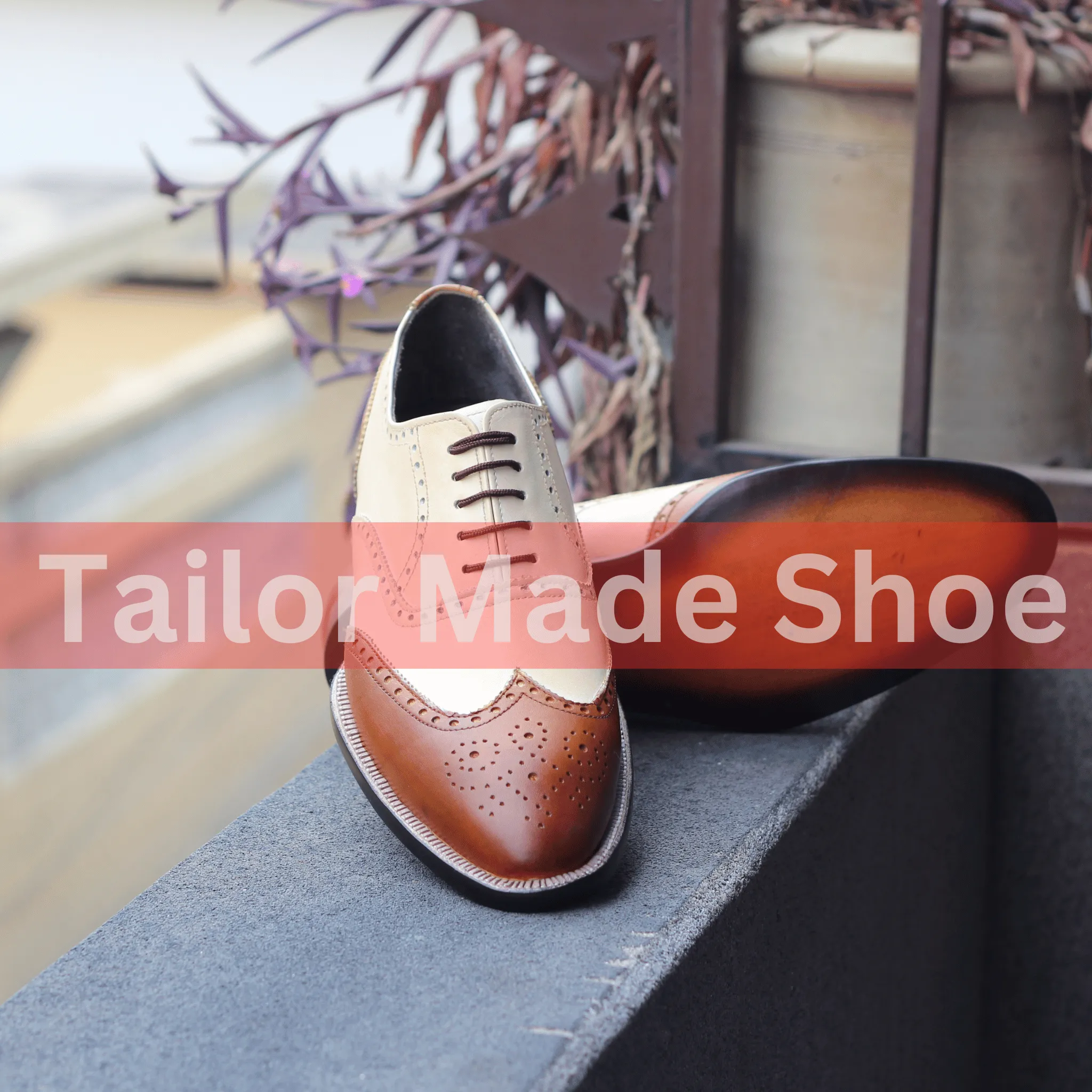 Two-Tone Wingtip Brogues – Handcrafted Leather Oxford Shoes Elegant Brown & Cream Formal Shoes for Men – Classic Brogue Design