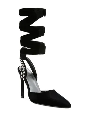Velvet Tie Up High Heel