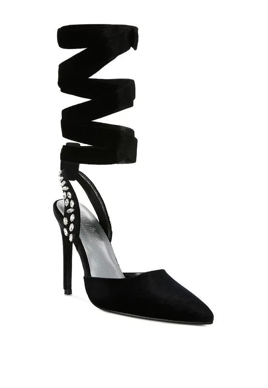 Velvet Tie Up High Heel