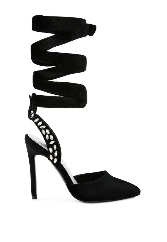 Velvet Tie Up High Heel